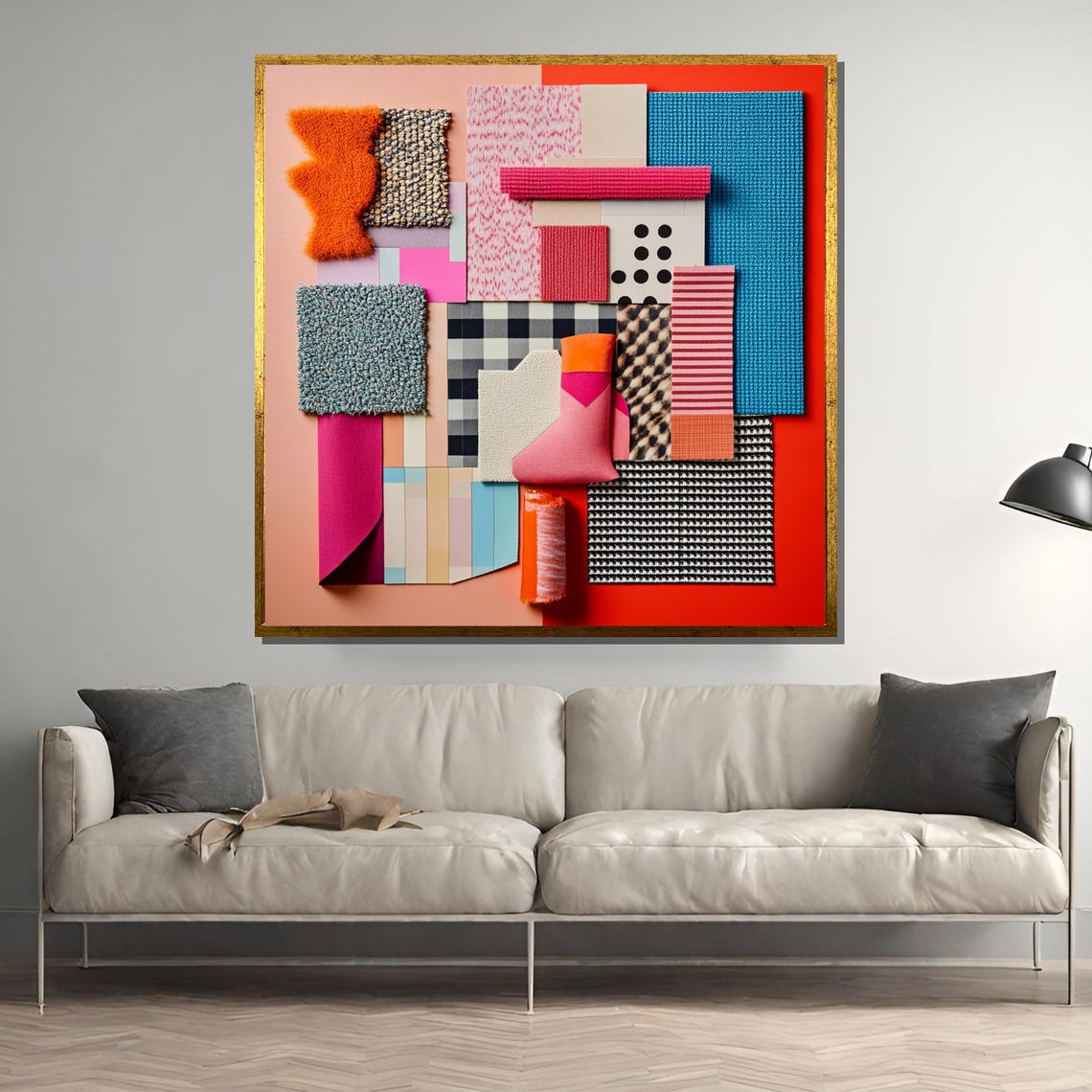 Abstract Textile Collage Painting Colorful Modern Wall Art Mixed Media Artwork Geometric Home Decor Unique Gift For Art Lovers
