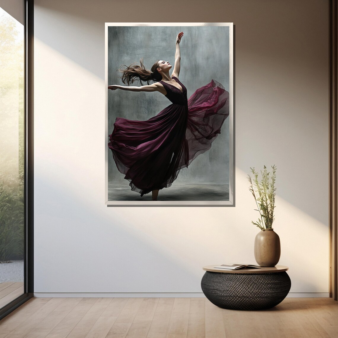 Dancer In Burgundy Gown Twirling With Wildly Flowing Hair Poster - Image 3