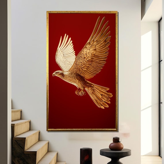 Majestic Golden Goshawk Luxury Gold Falcon Wall Art Ornate Metal Bird Sculpture For Home Office