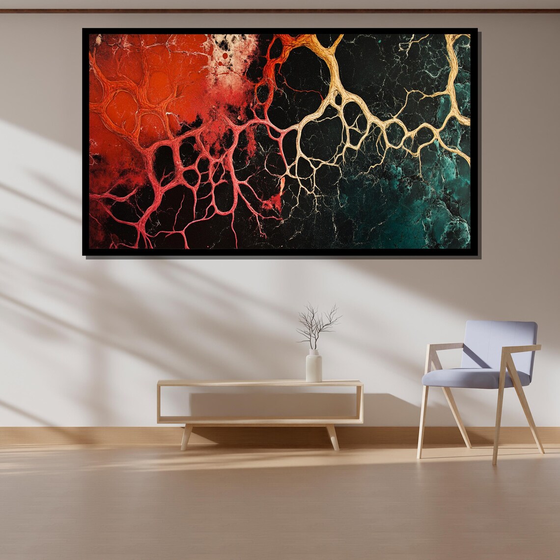 Red And Gold Branching Vein Network Organic Dark Abstract Art Poster - Image 4