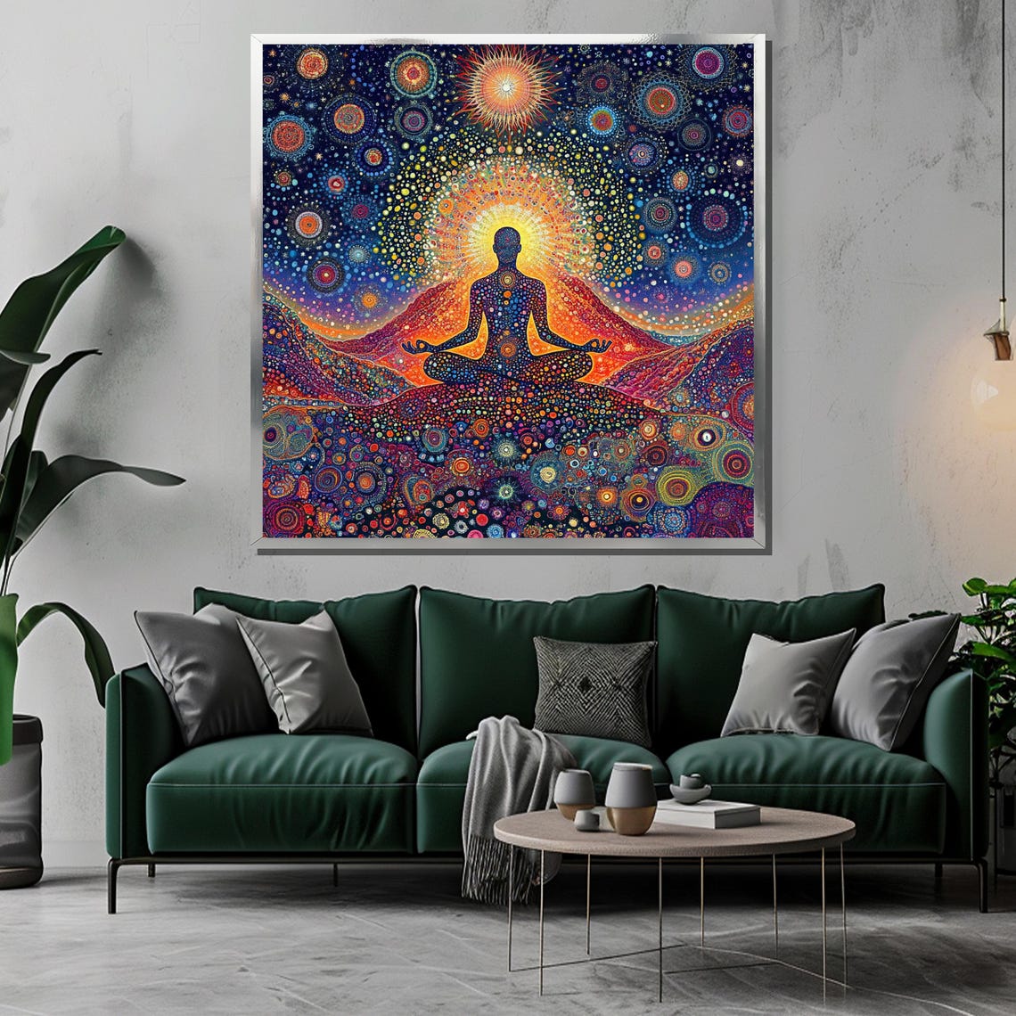 Meditating Silhouette Psychedelic Cosmic Dot Painting Poster - Image 3