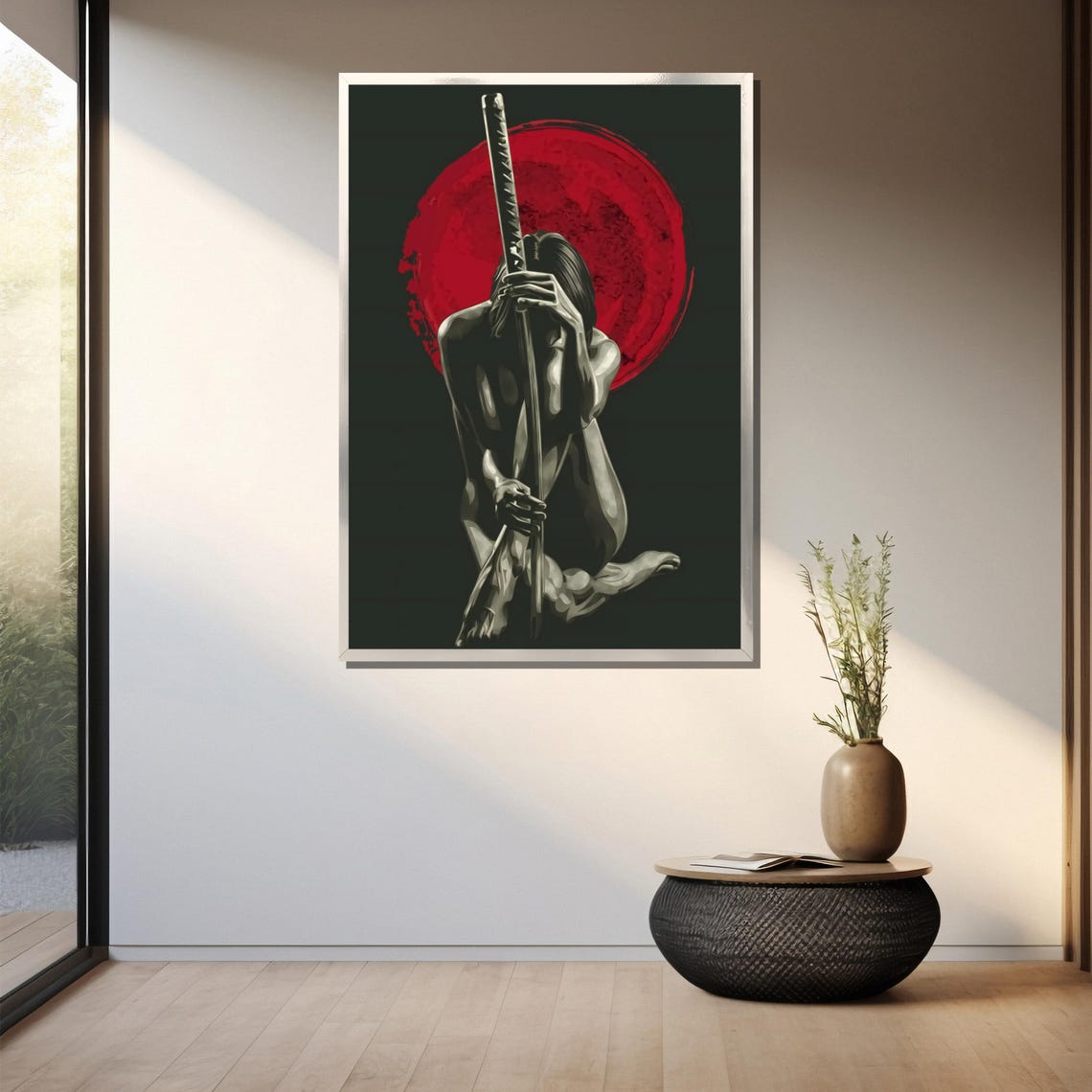 Seated Figure Holding A Katana Before A Giant Red Sun Poster - Image 3