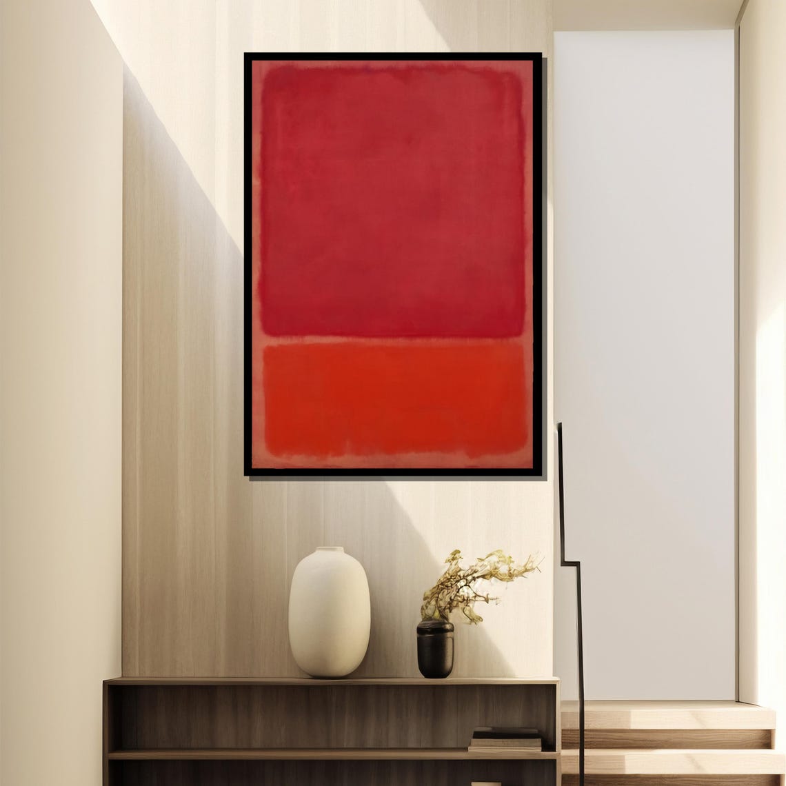 Deep Crimson Over Bright Orange Modern Abstract Color Blocks Poster - Image 4