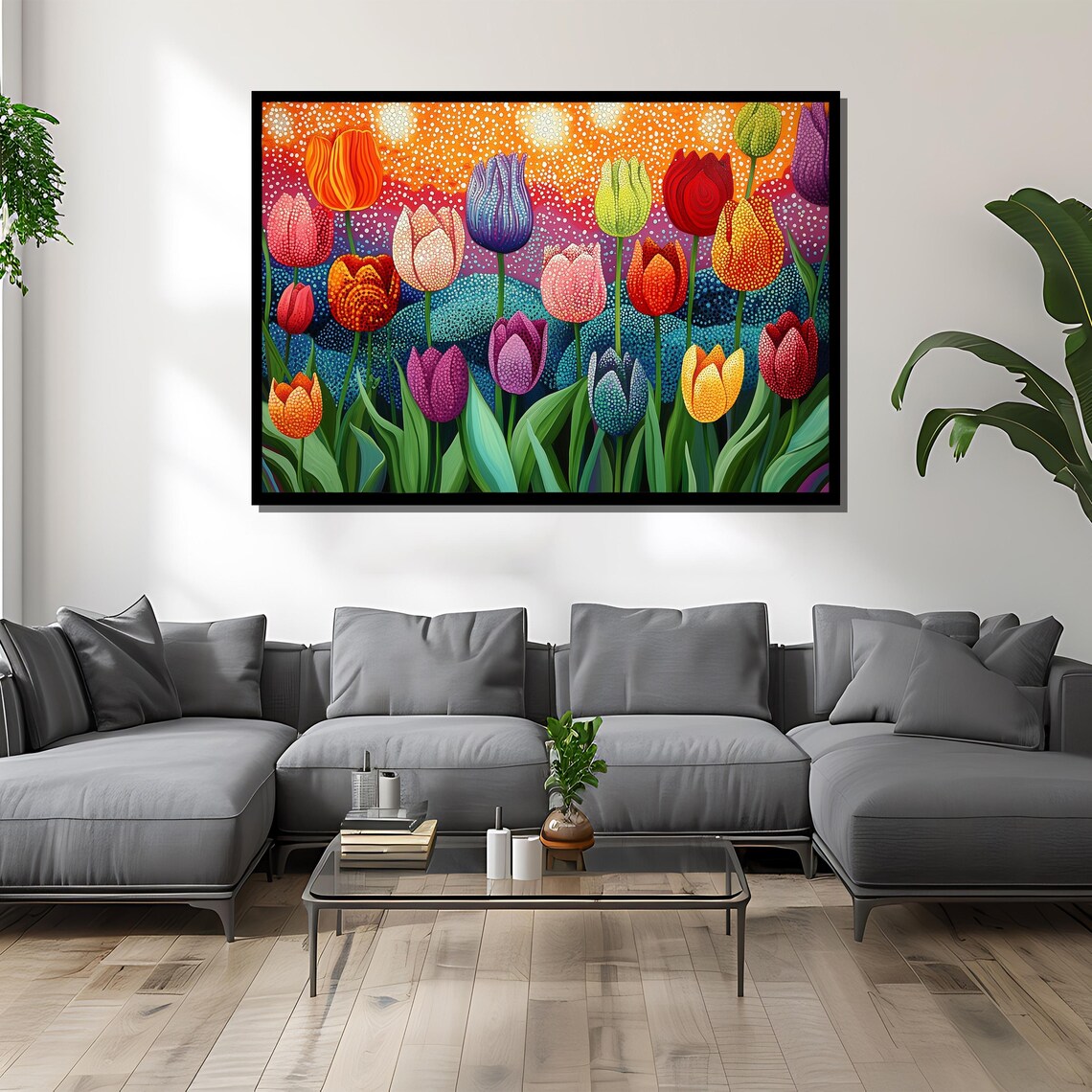 Colorful Dotted Tulip Field Polka Dot Style Spring Floral Poster - Image 4