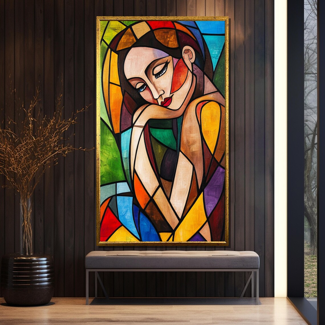 Colorful Cubist Woman Portrait in Faceted Stained Glass Style Poster - Image 5