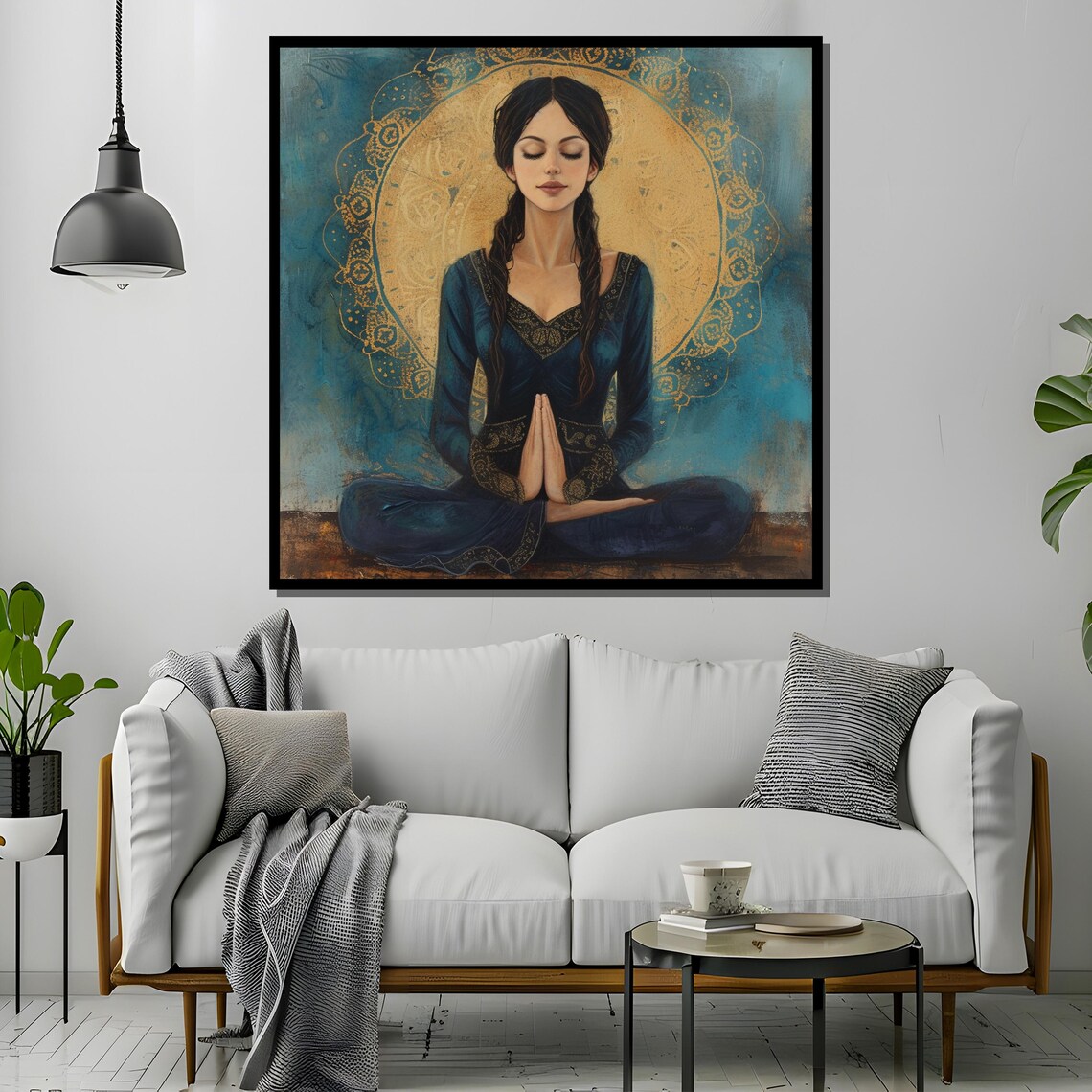 Serene Meditating Woman With Golden Mandala Halo Spiritual Poster - Image 4
