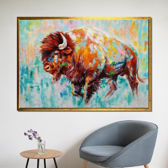 Colorful Bison In Vibrant Impasto Brushstrokes Wildlife Art Poster