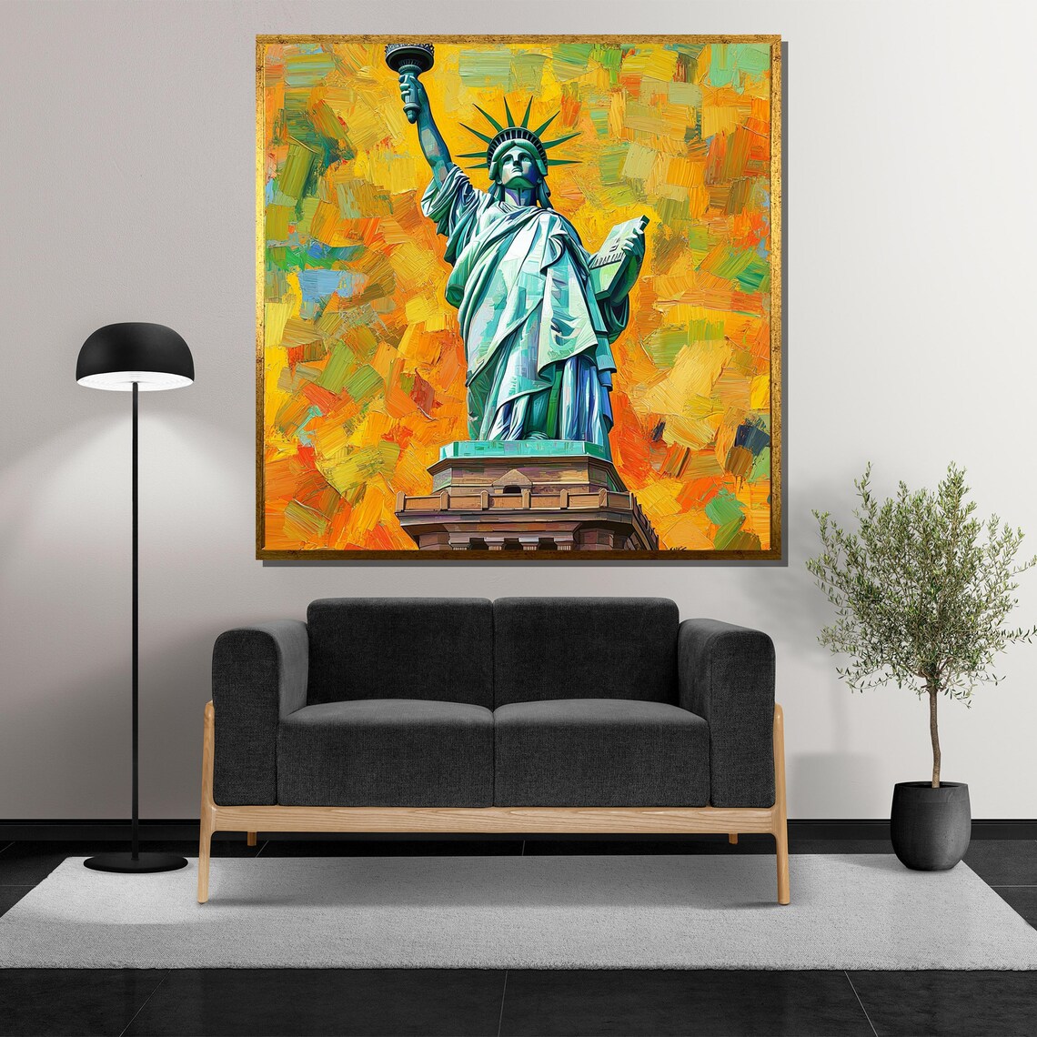 Statue Of Liberty Impressionist Brushstrokes Golden Sky Poster - Image 5