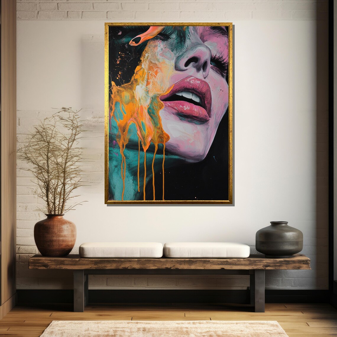 Surreal Melting Woman Face With Pink Lips Dripping Paint Poster - Image 5
