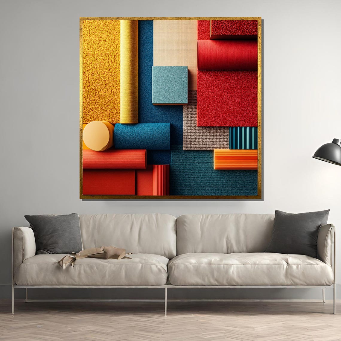 Colorful Geometric Painting Bold Textured Abstract Wall Art Modern Interior Design Decor Vibrant Material Mood Board Unique Gift