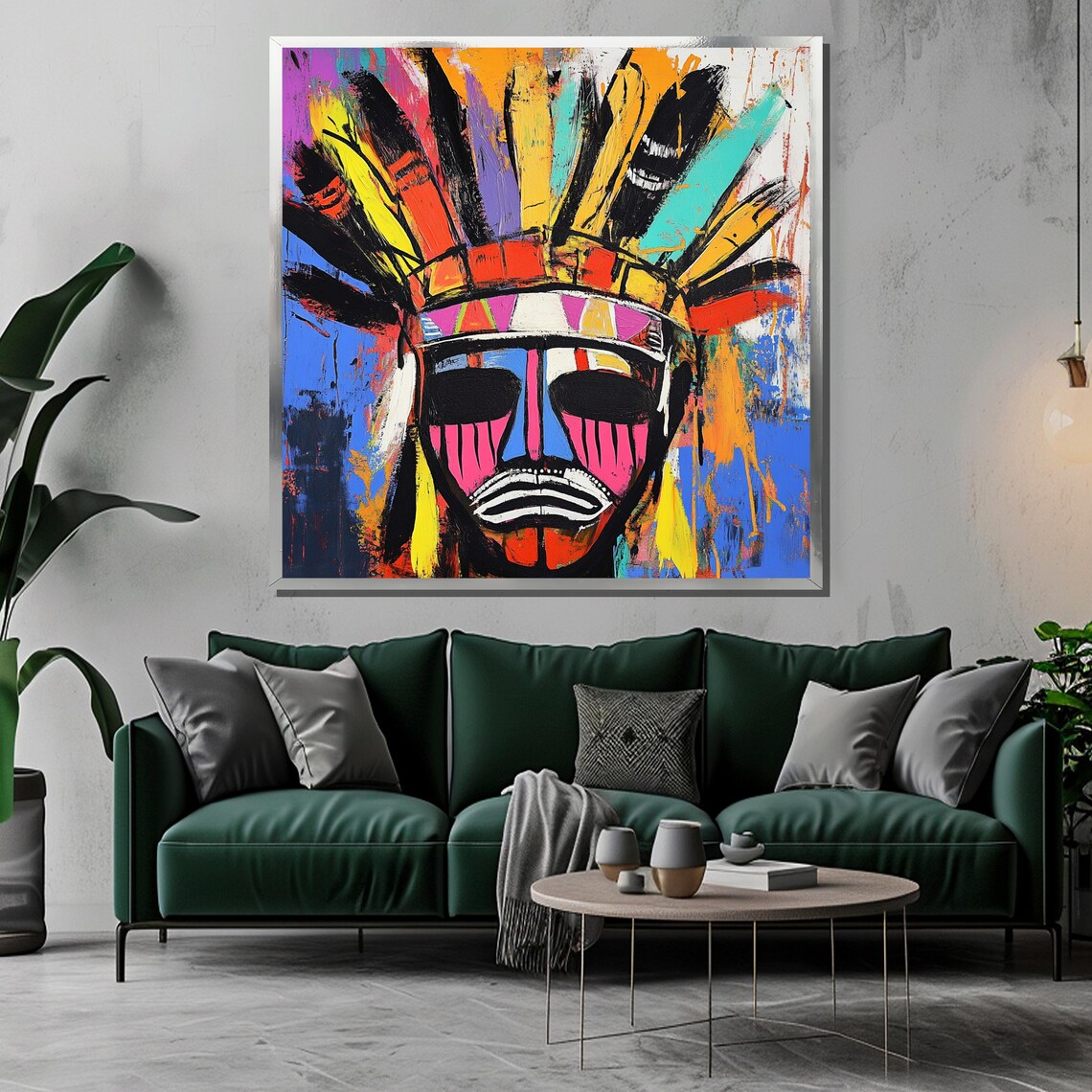 Tribal Chief Portrait with Feather Headdress in Bold Street Art Poster - Image 3