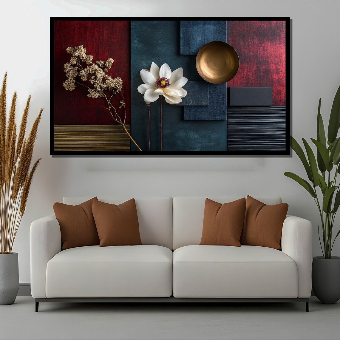 Luxury Mood Board Painting Elegant Dark Red And Blue Wall Art Gold Accents Modern Interior Decor Sophisticated Abstract Artwork - Image 4