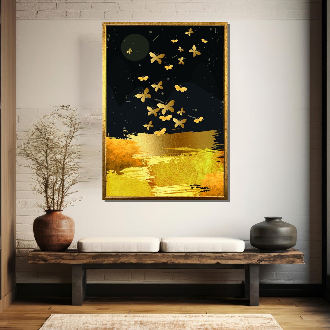 Golden Butterflies In Flight Painting A Symbolic Artwork For Home Decor And Gift Inspiration - Image 5