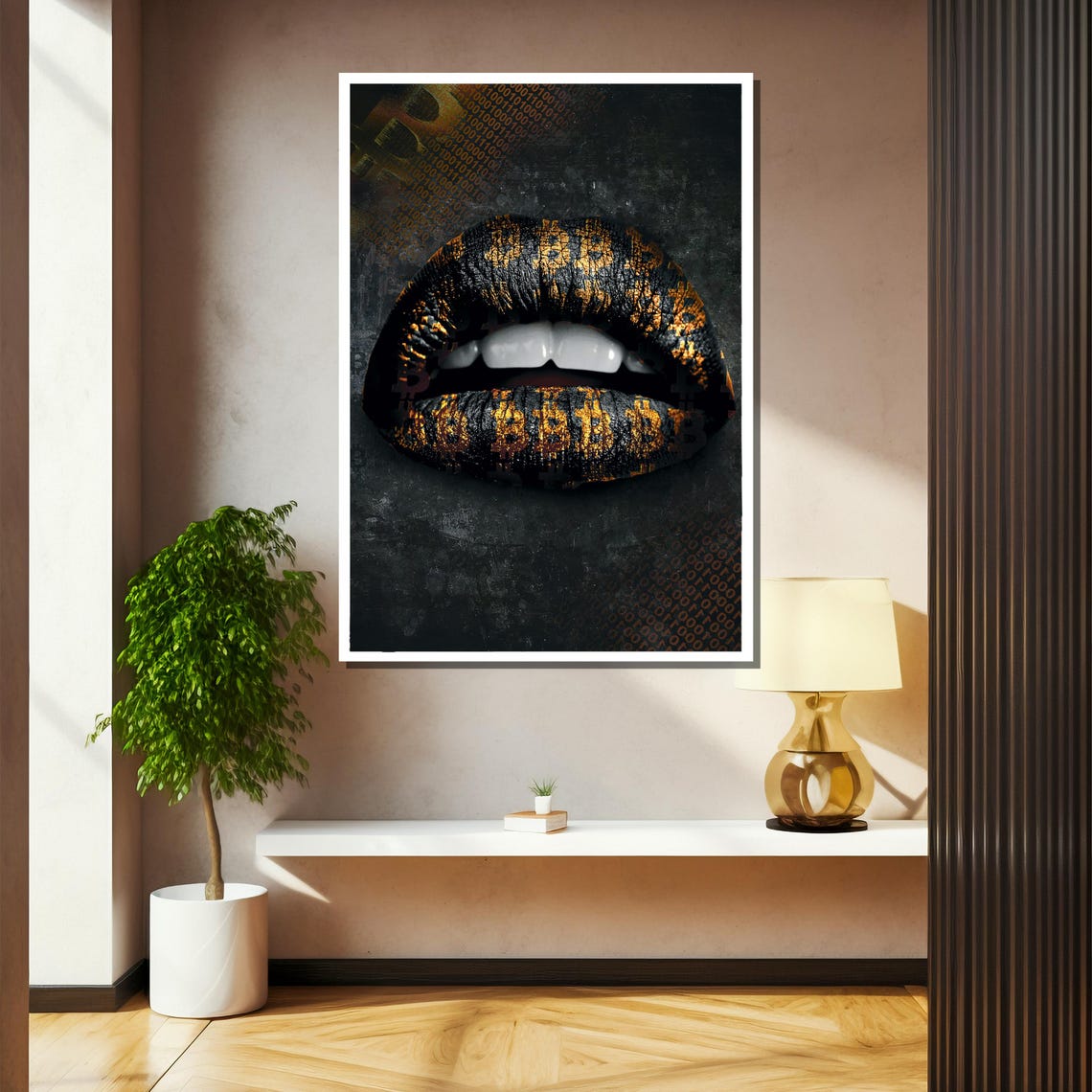 Bold Bitcoin Lips Painting Unique Art Gift For Crypto Enthusiasts And Modern Decor - Image 2
