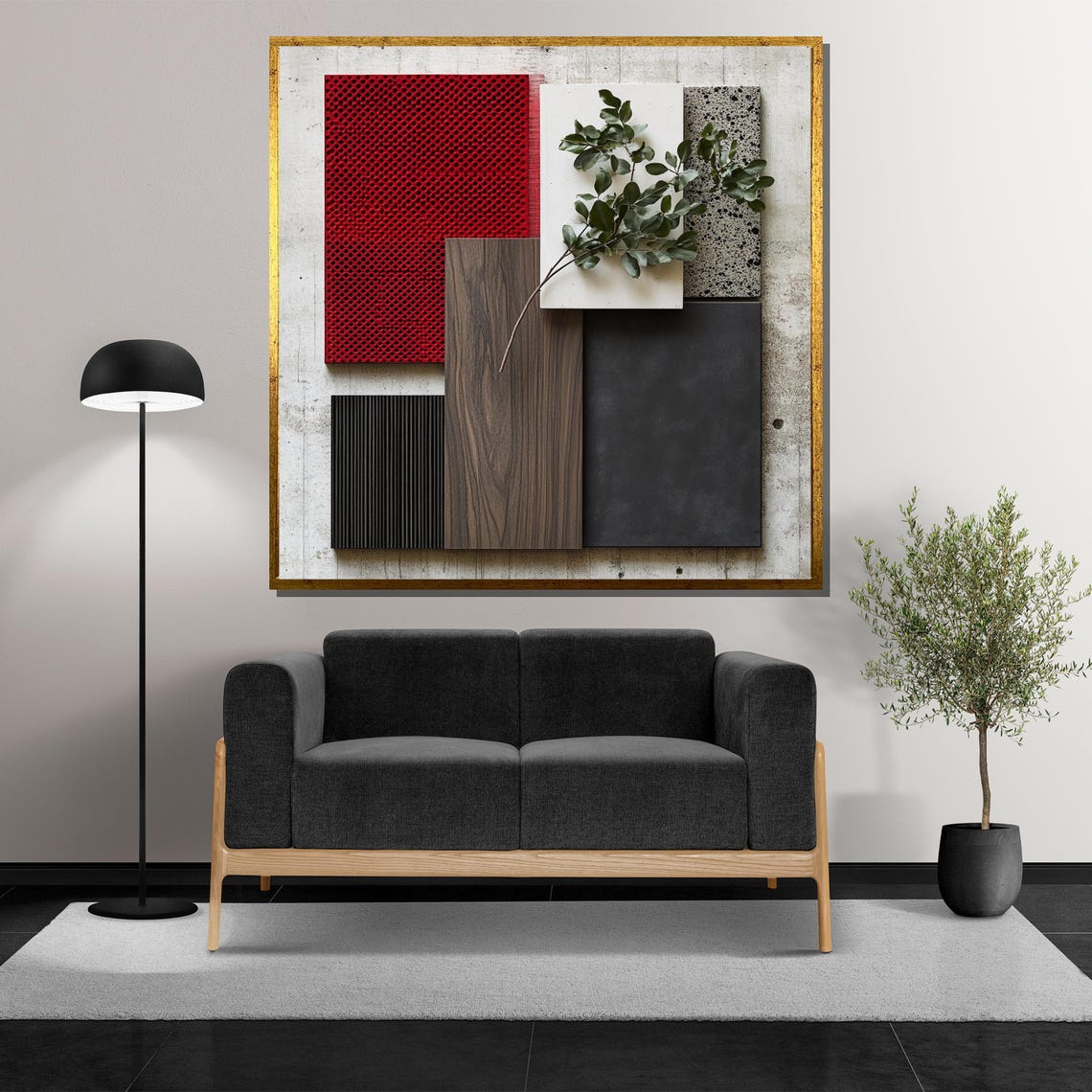 Industrial Red Black Wood Texture Geometric Mood Board Poster - Image 5