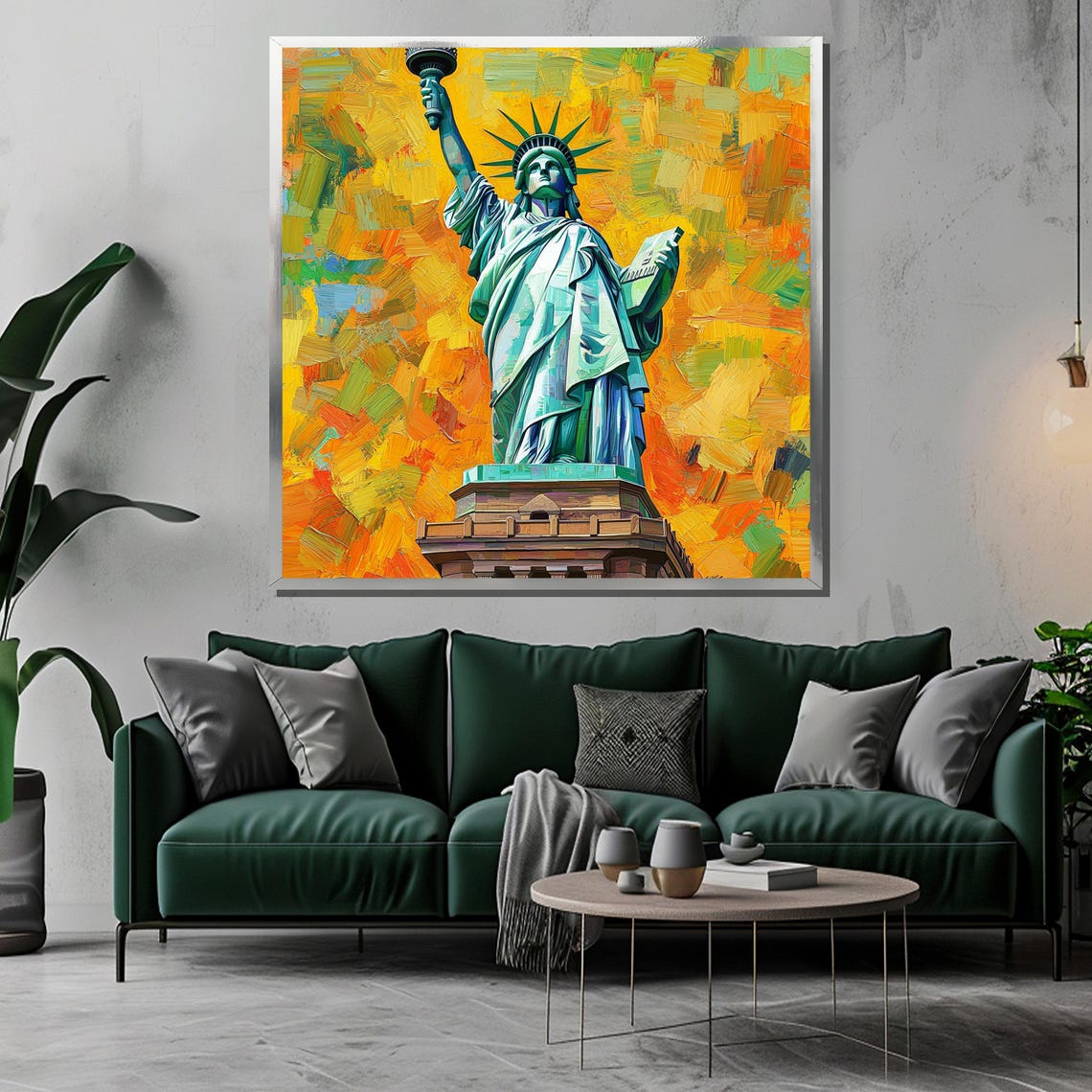 Statue Of Liberty Impressionist Brushstrokes Golden Sky Poster - Image 3