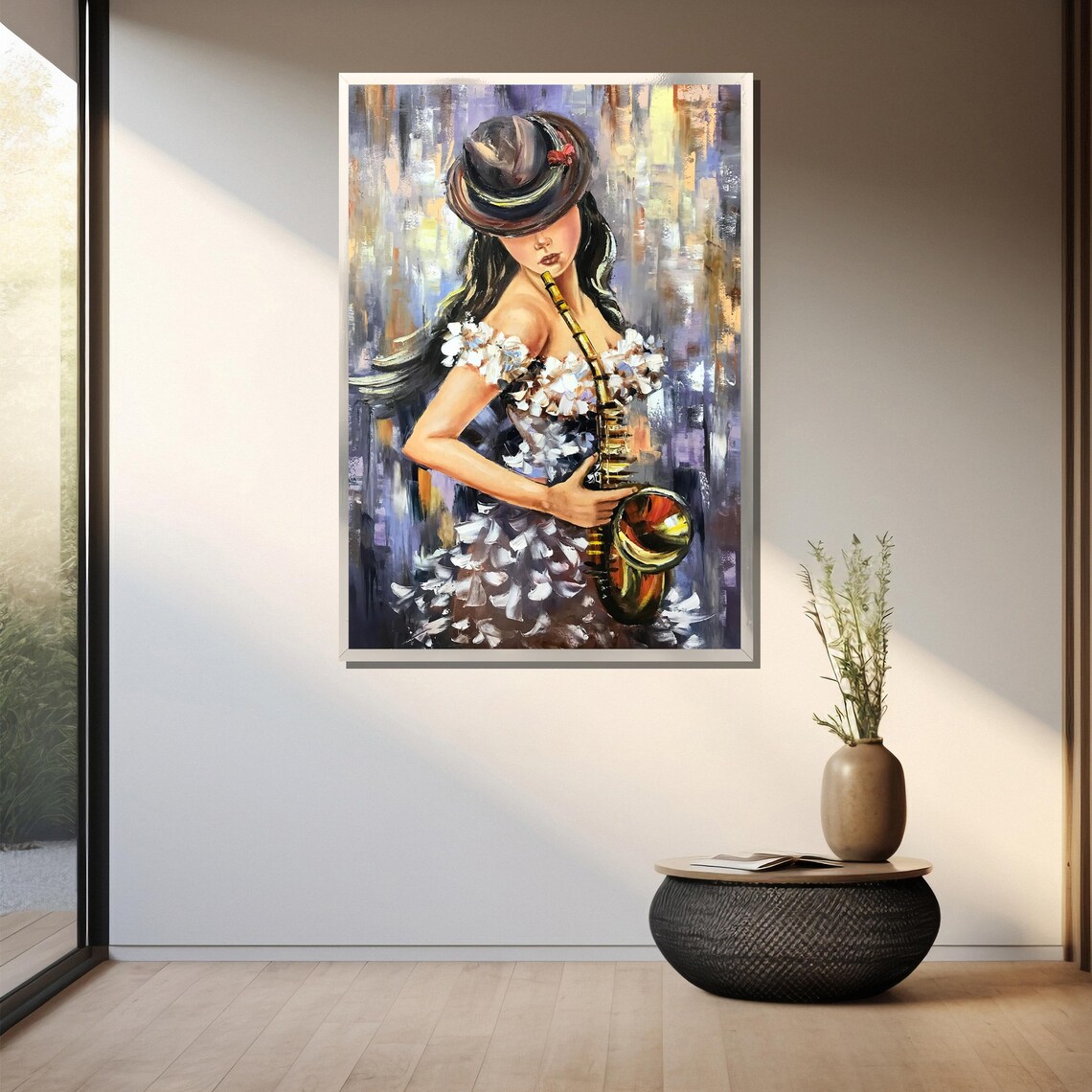 Elegant Woman Playing Saxophone Jazz Club Music Painting Poster - Image 3
