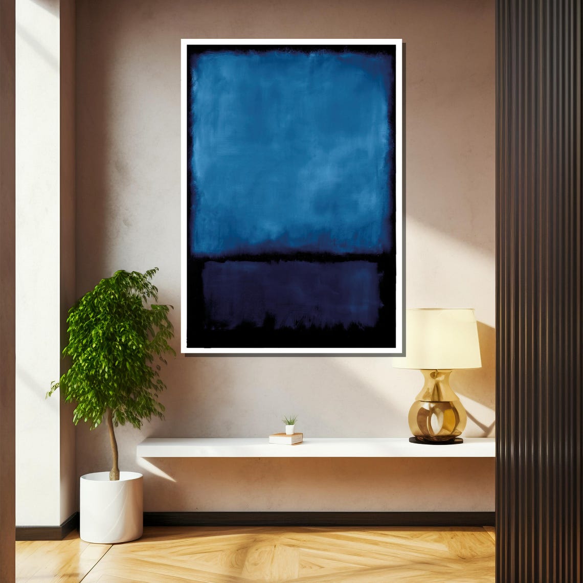 Deep Blue Over Midnight Navy Layers Minimalist Abstract Poster - Image 2