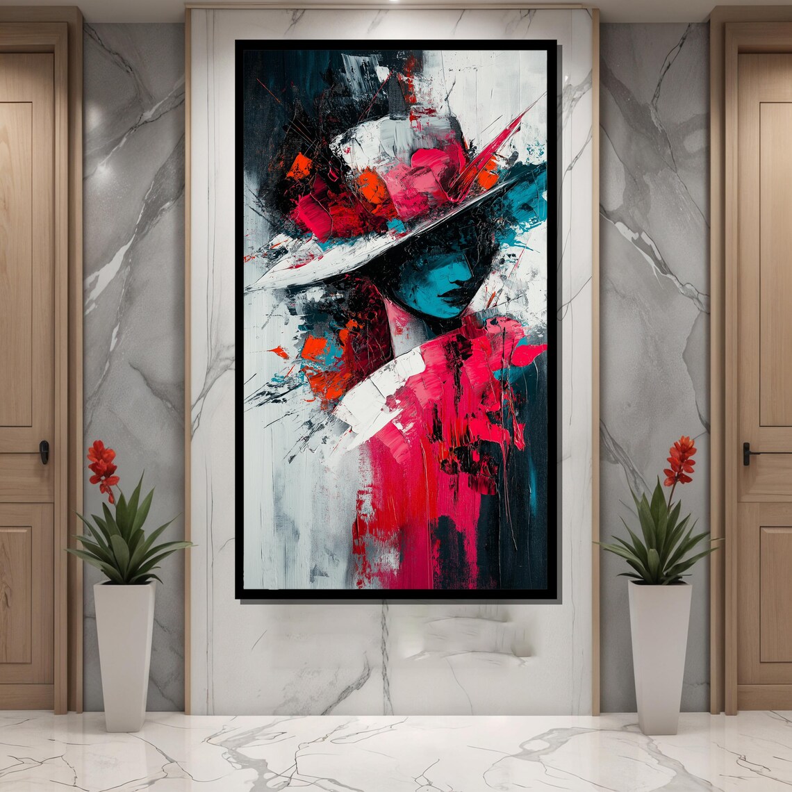 Abstract Woman in Red Hat with Impasto Brushwork Modern Art Poster - Image 4