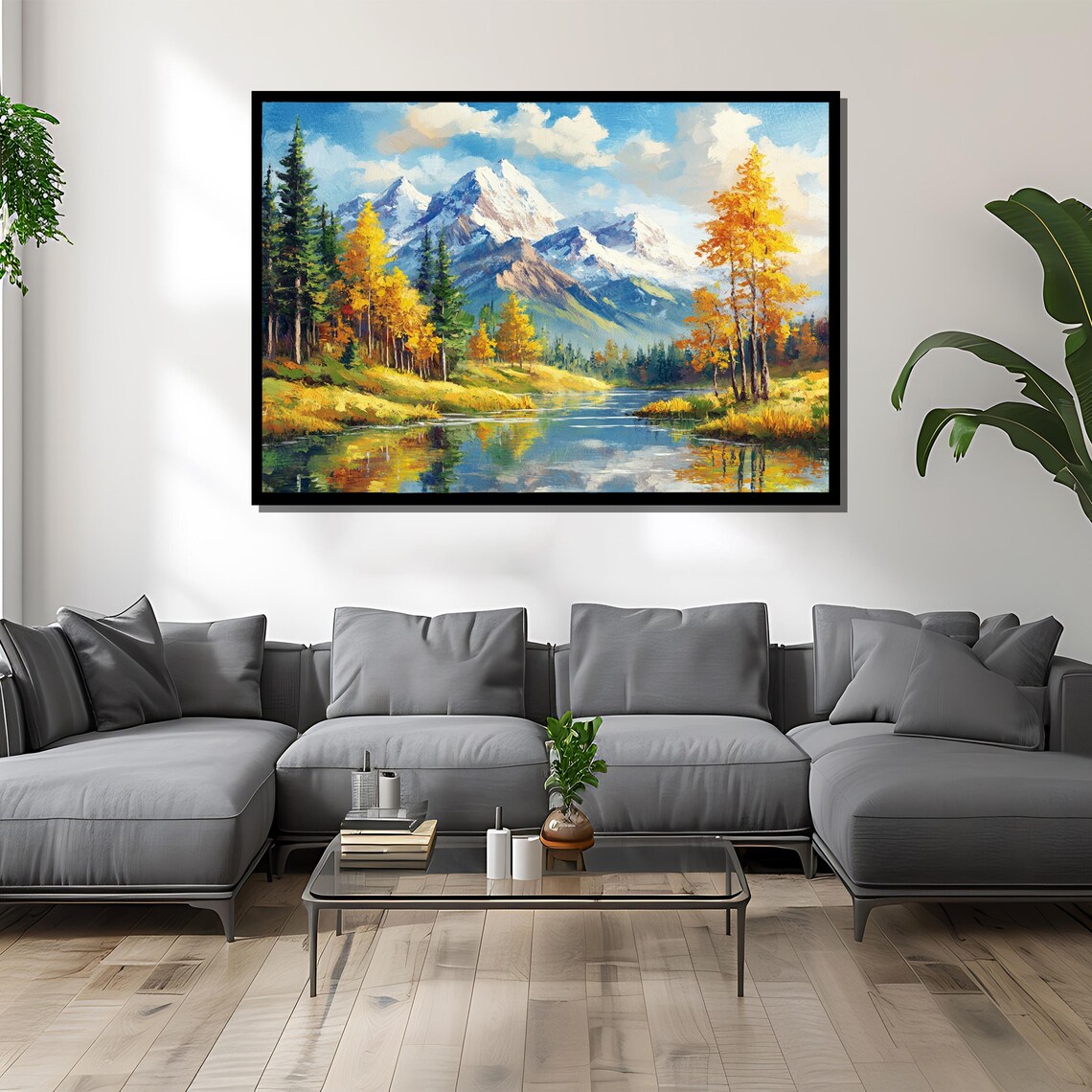 Autumn Mountain Lake With Snow Capped Peaks Landscape Art Poster - Image 4