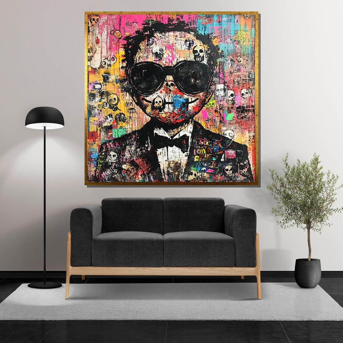 Graffiti Pop Art Skull Portrait in Sunglasses with a Bow Tie Street Poster - Image 5