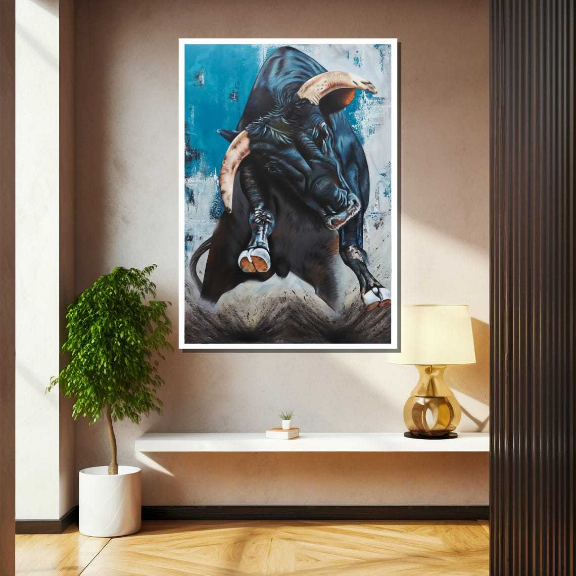 Powerful Bull Painting Dynamic Animal Artwork For Bold Wall Decor And Unique Gift Idea - Image 2