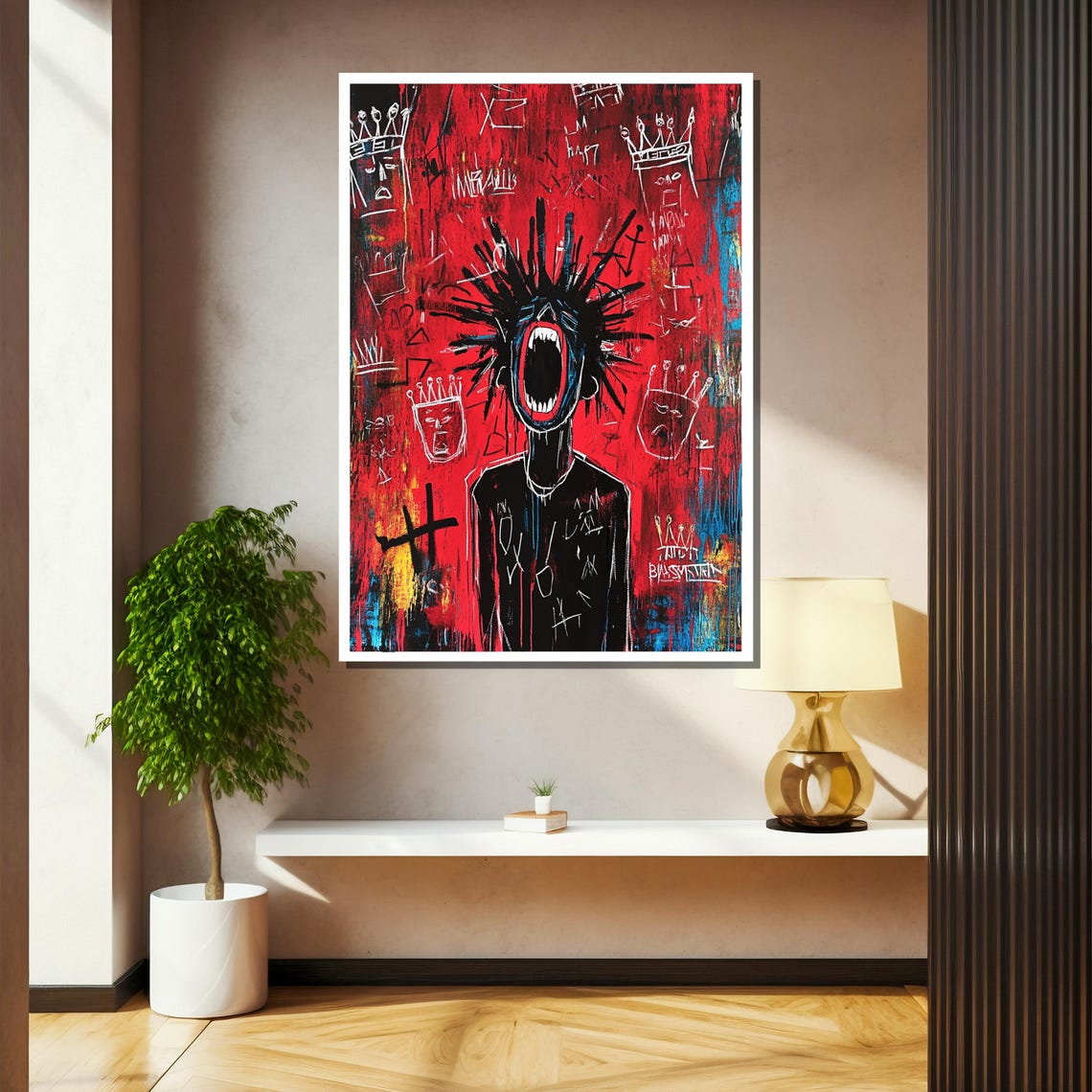 Jean Michel Basquiat Style Painting Neo Expressionist Graffiti Art Abstract Urban Street Wall Art Bold Red Expressionism Poster - Image 2