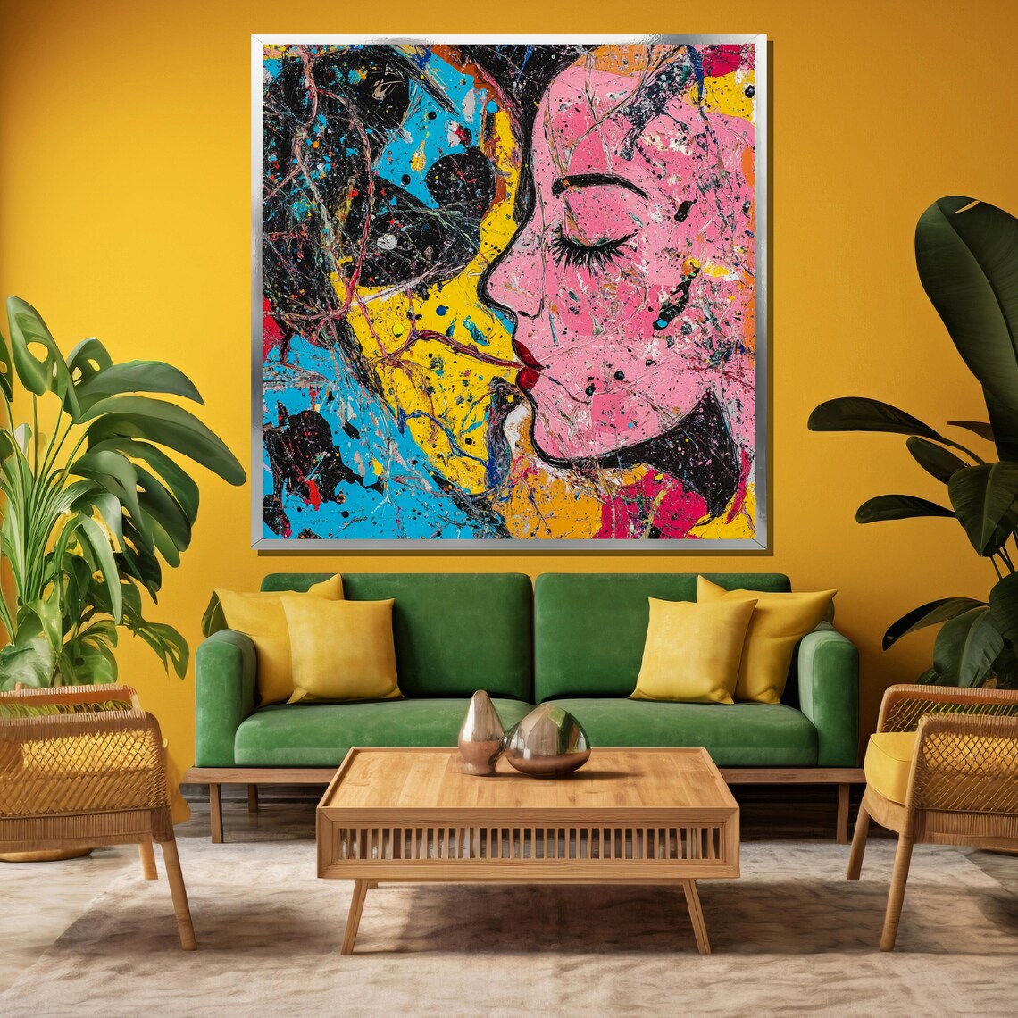 Vibrant Pop Art Abstract Kiss of Love in Bold Neon Colors Poster - Image 3