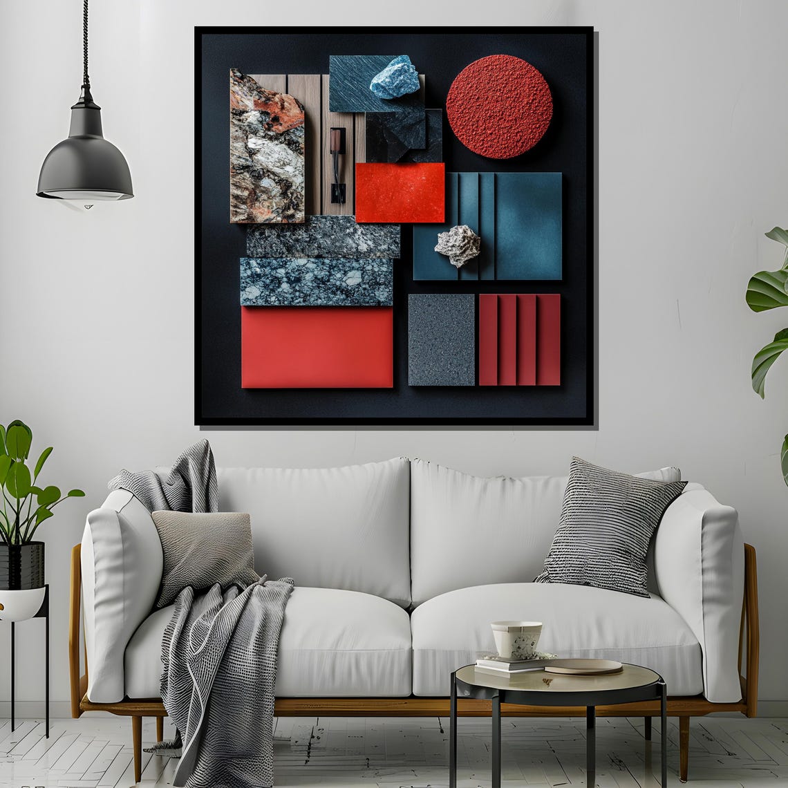 Bold Red and Blue Blocks on Black with Marble and Stone Texture Poster - Image 4