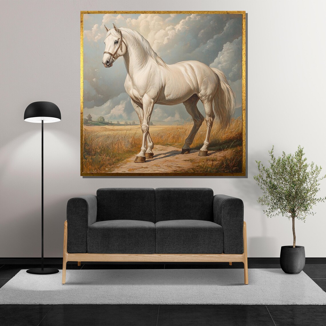Majestic White Horse Standing in Classic Pastoral Landscape Poster - Image 5