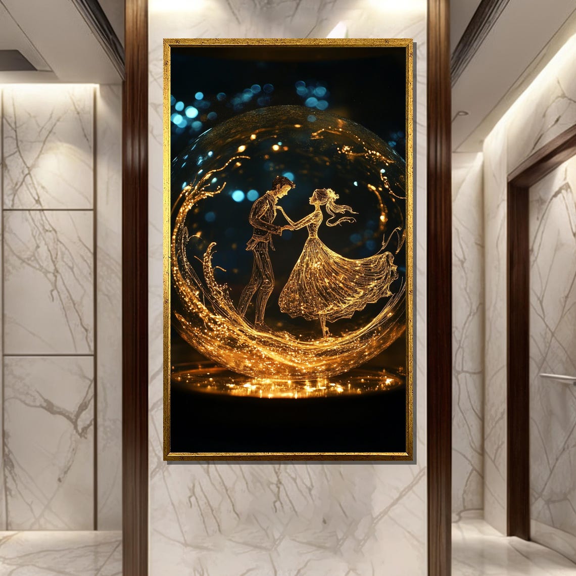 Romantic Dancing Couple In Golden Glow Enchanting Painting Gift For Special Moments