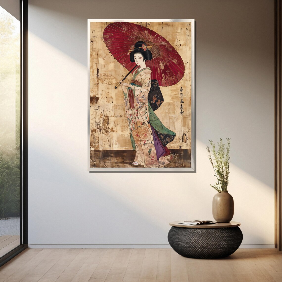 Traditional Japanese Geisha With Umbrella Art Print - Image 3