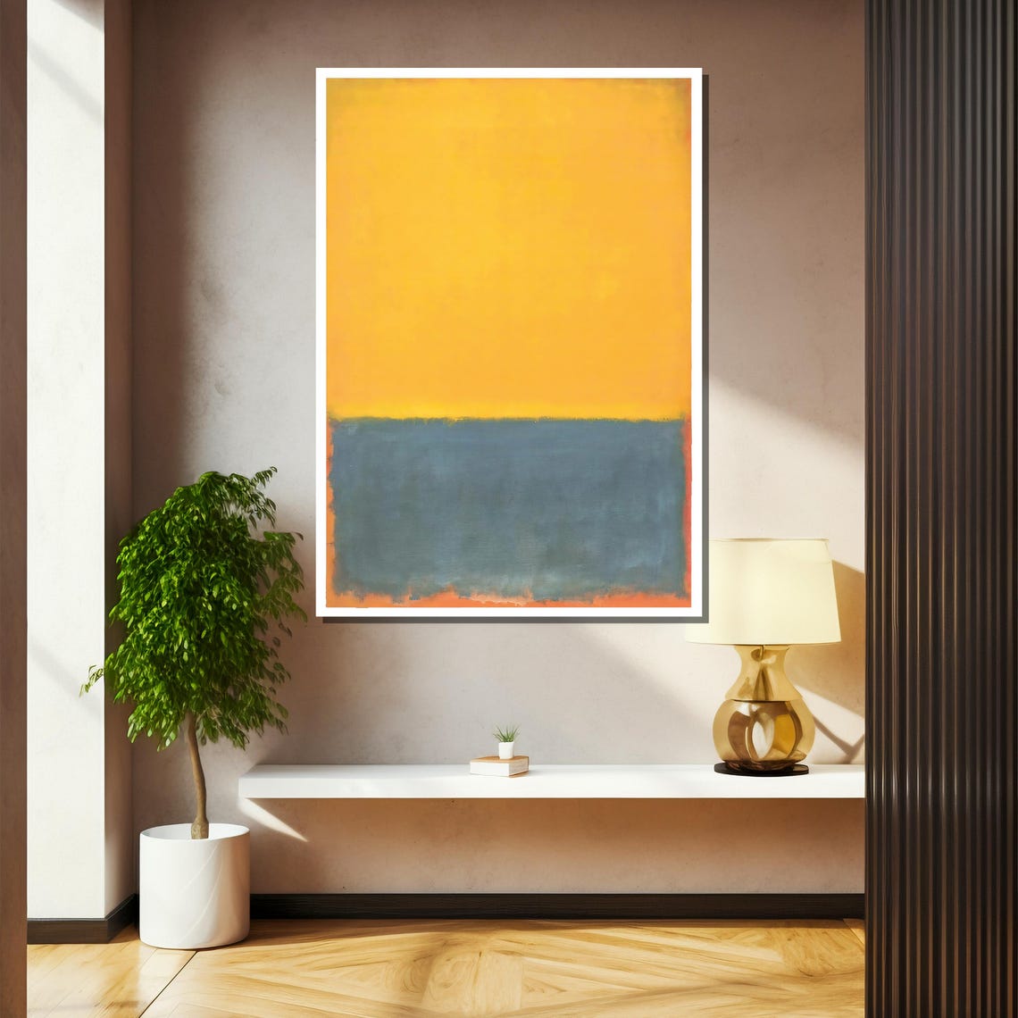 Sunny Yellow Over Muted Teal Blocks Modern Abstract Art Poster - Image 2
