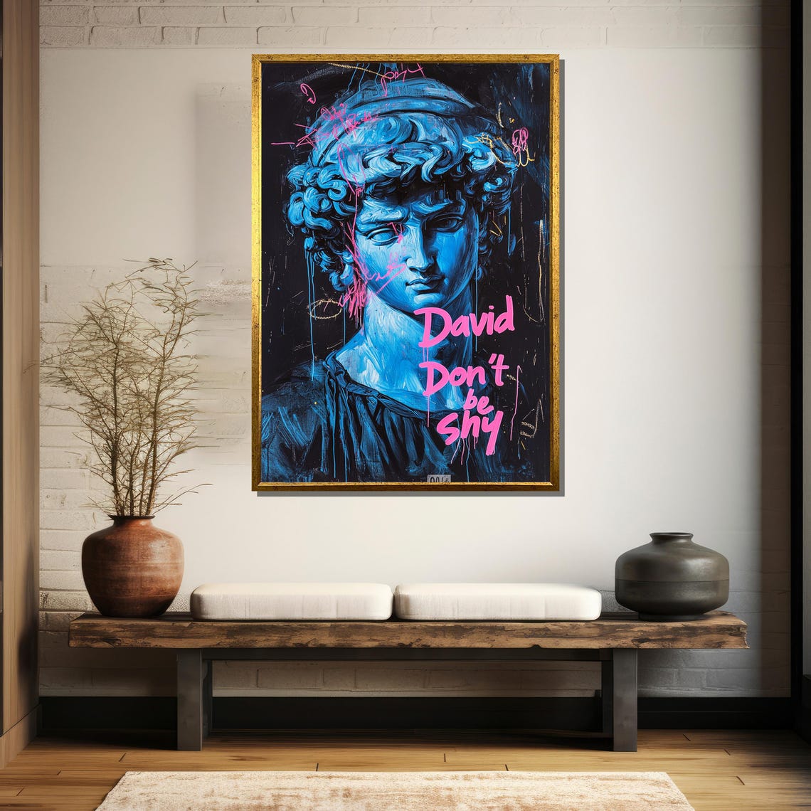 Michelangelo David Painting Urban Pop Art Graffiti Style Artwork Modern Wall Decor Bold Blue Statue Gift For Art Lovers - Image 5
