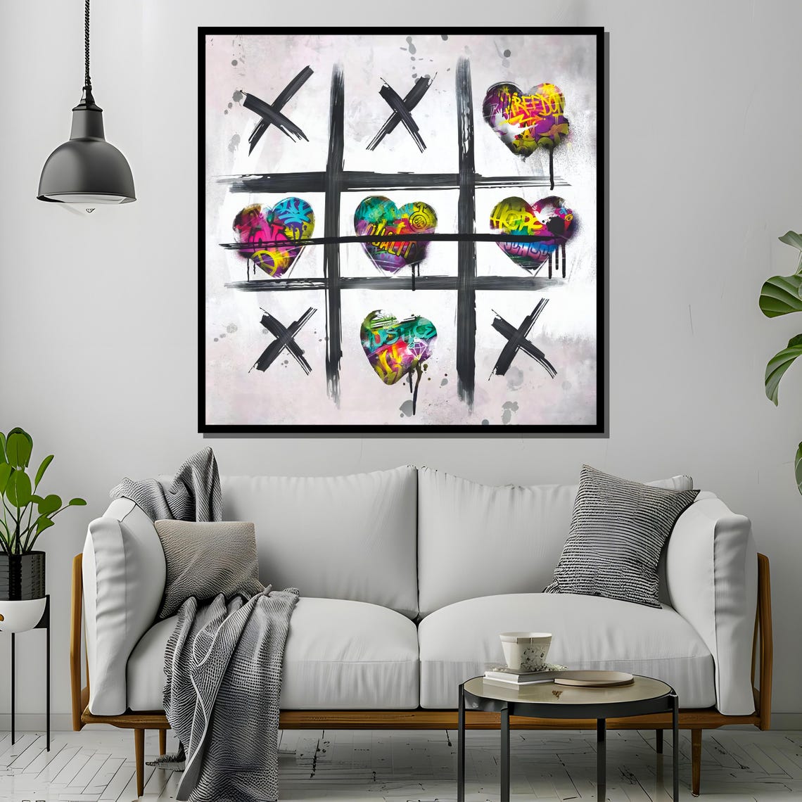 Graffiti Tic Tac Toe with Hearts Winning Grid Street Art Poster - Image 4