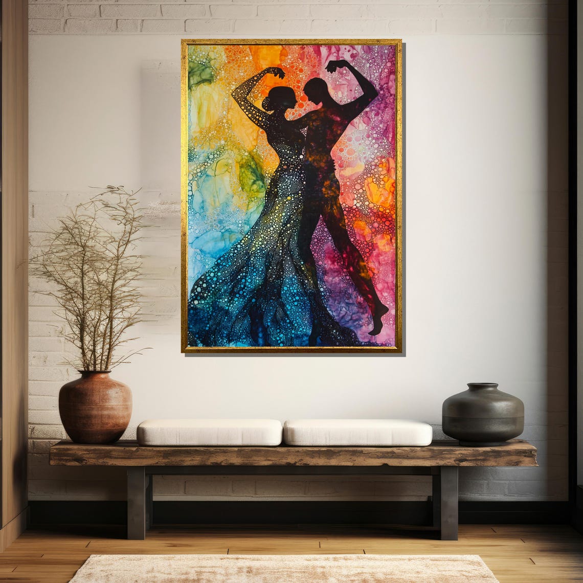 Dancing Couple Silhouette in Colorful Watercolor Splashes Poster - Image 5