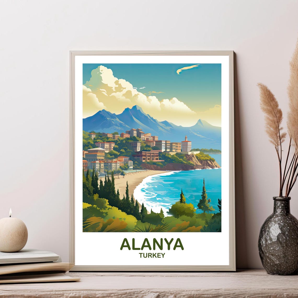 Alanya Turkey Coastal Town Beach Mountains Mediterranean Poster