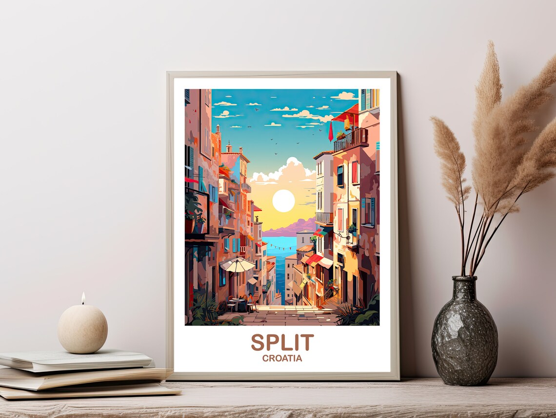 Split Croatia Old Town Street Sunset Sea Vintage Travel Art Poster - Image 2