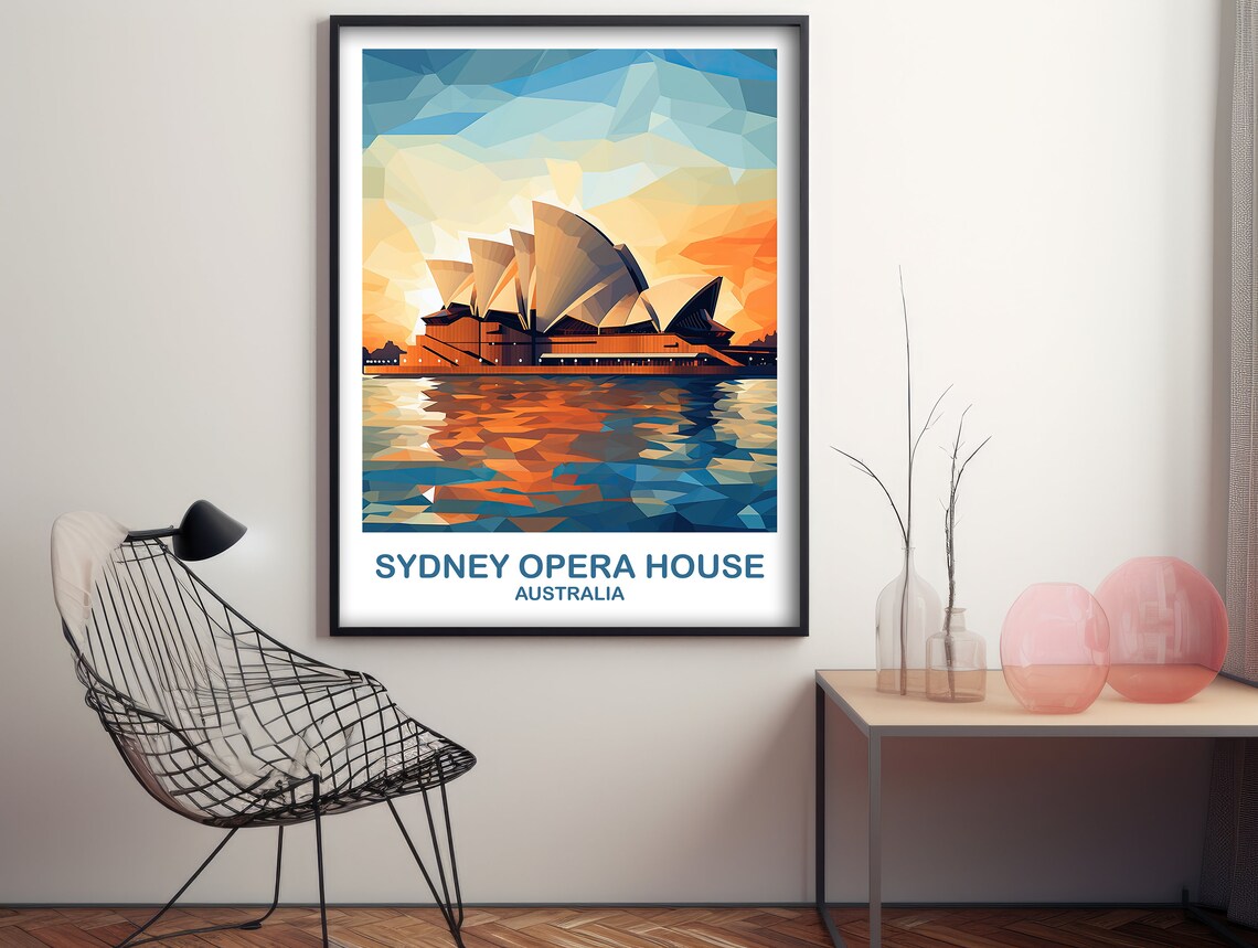 Sydney Opera House Faceted Sunset Geometric Water Art Poster - Image 2