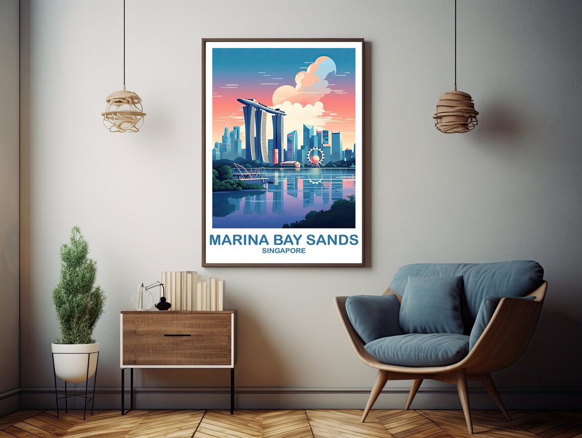 Singapore Marina Bay Sands Sunset Skyline Reflection Travel Poster - Image 2
