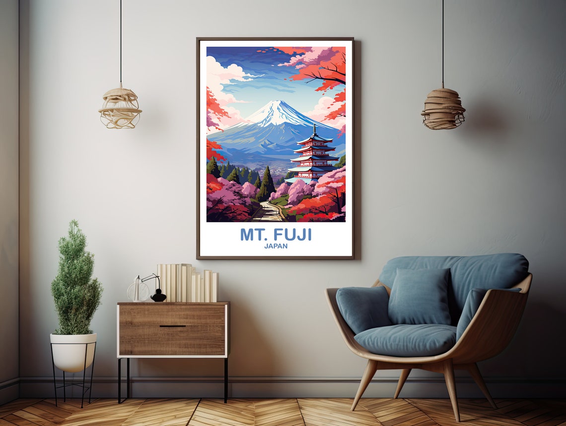 Mount Fuji Pagoda Spring Blossom Path Vintage Travel Art Poster - Image 2