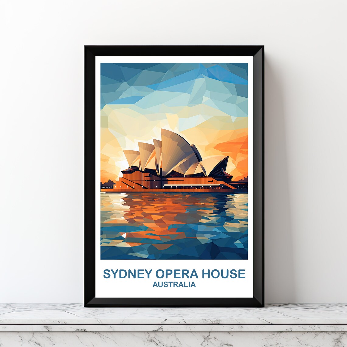 Sydney Opera House Faceted Sunset Geometric Water Art Poster