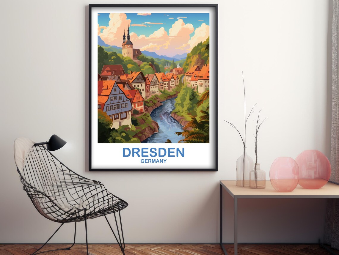 Dresden Germany Old Town Riverside Vintage Style Travel Art Poster - Image 2