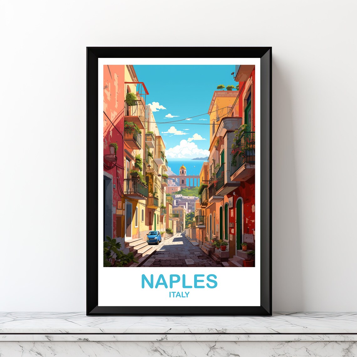 Naples Italy Old Town Street Vintage Style Travel Art Poster