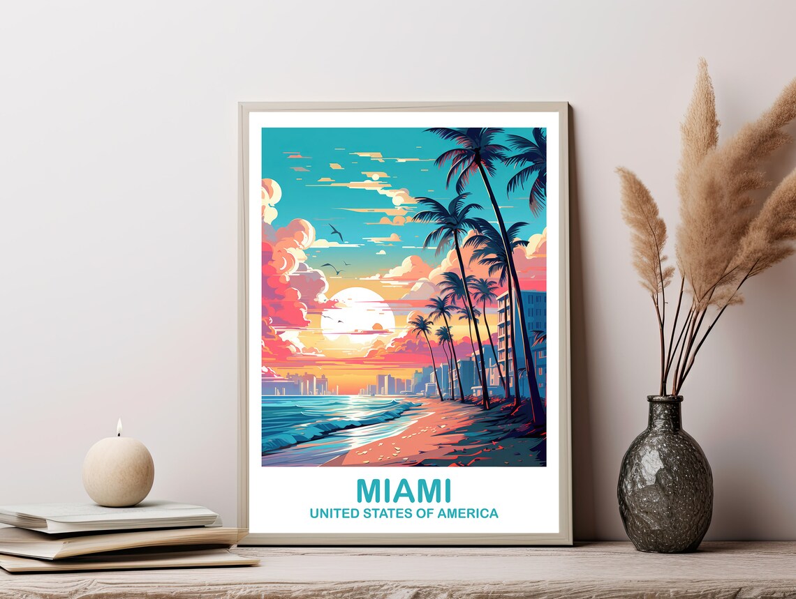 Miami Travel Poster, Florida City Skyline Art - Image 2
