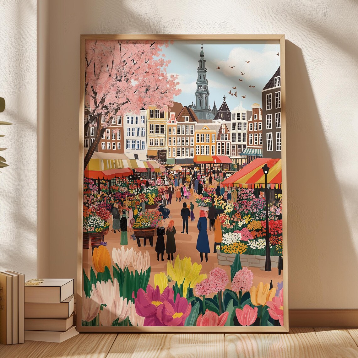 Flower Market Amsterdam Watercolor Travel Poster