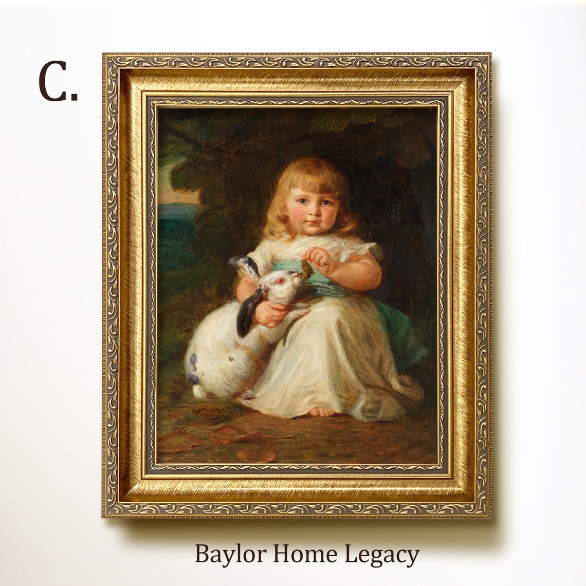 Young Girl Holding a White Rabbit Vintage Child Portrait Painting Art Poster - Image 3