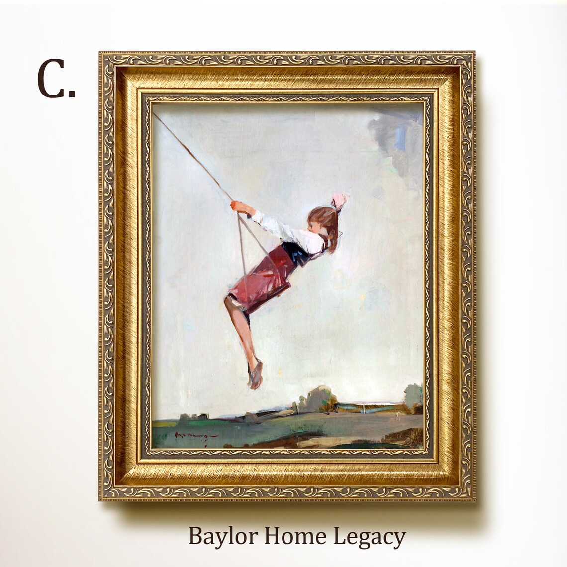 Girl On A Swing, Vintage Oil Painting Art Print - Image 3