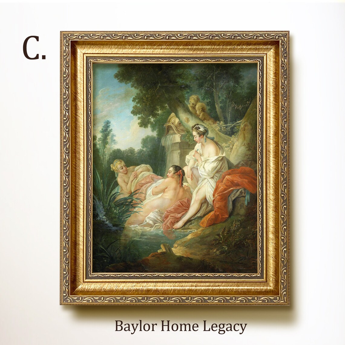 Ladies Bathing at a Fountain Rococo French Landscape Painting Art Poster - Image 3