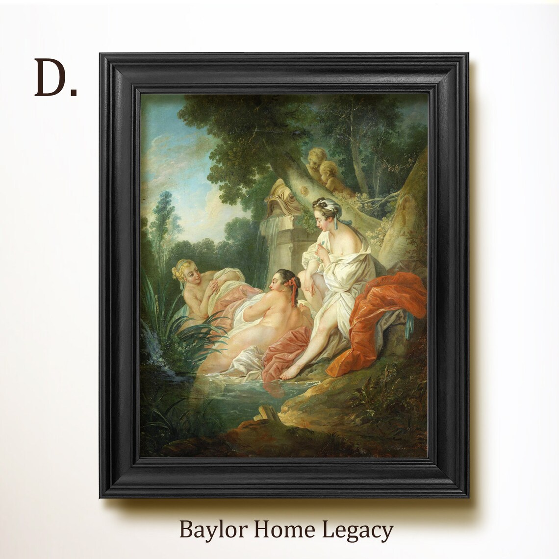 Framed Ladies Bathing Oil Painting Print On Framed 18th Century French Lady Painting On Classic French Landscape Art - Image 2